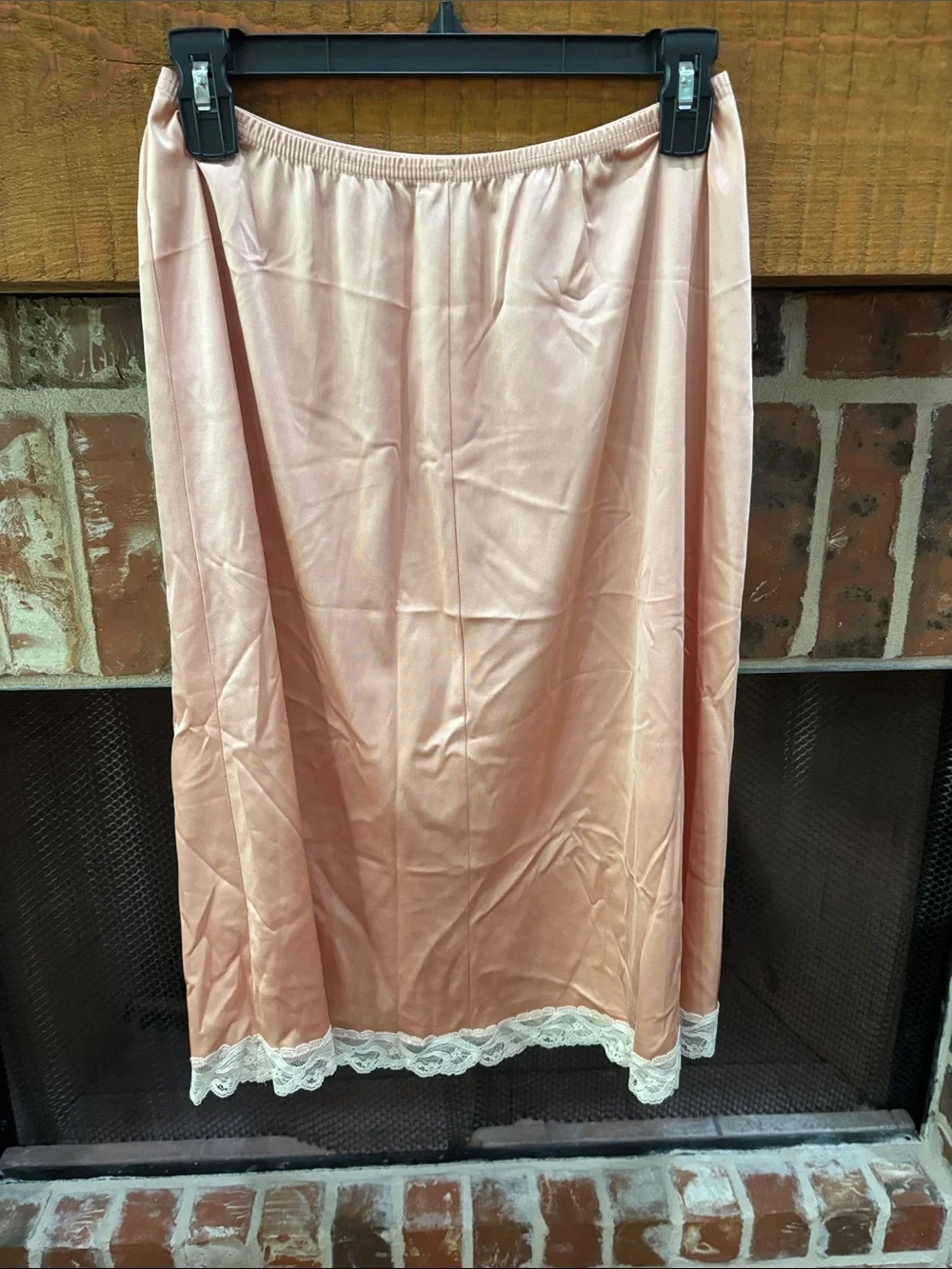 Vintage Peach Satin Slip with Lace Trim